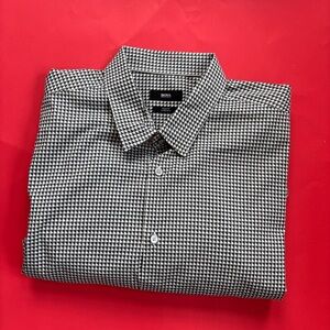 Hugo Boss Grey & White Geometric Long Sleeve Button Down Slim Fit Dress Shirt